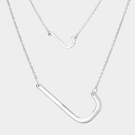 Madeline Love Silver -J- Initial Monogram 2Row Strand Double Detachable Chain Necklace - Necklaces