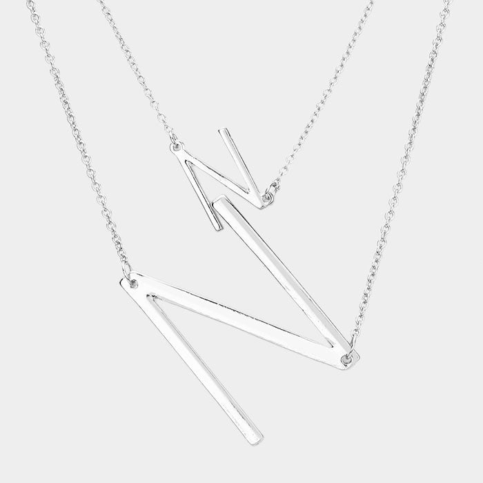 Madeline Love Silver -N- Initial Monogram 2Row Strand Double Detachable Chain Necklace - Necklaces