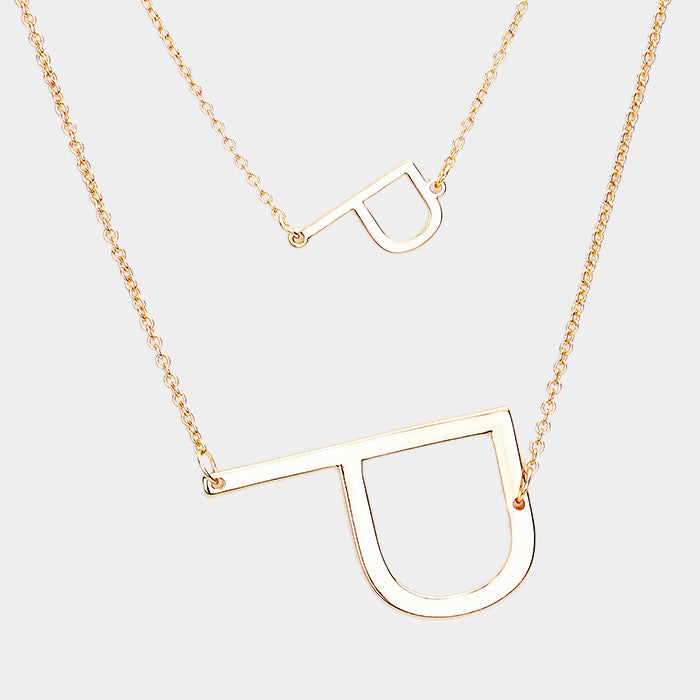 Madeline Love Gold -P- Initial Monogram 2Row Strand Double Detachable Chain Necklace - Necklaces
