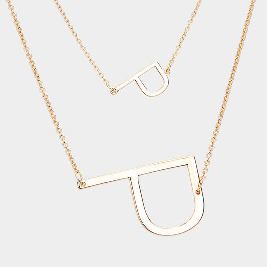 Madeline Love Gold -P- Initial Monogram 2Row Strand Double Detachable Chain Necklace - Necklaces