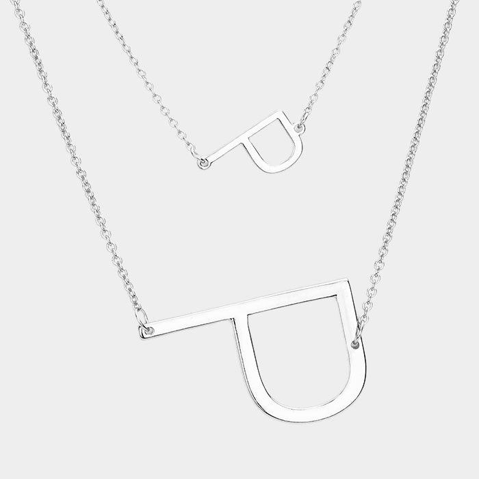 Madeline Love Silver -P- Initial Monogram 2Row Strand Double Detachable Chain Necklace - Necklaces