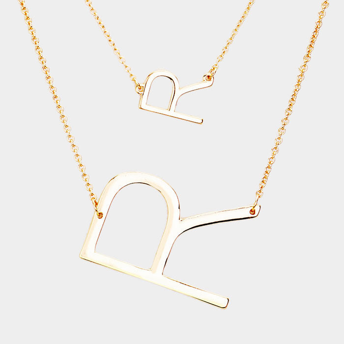 Madeline Love Gold -R- Initial Monogram 2Row Strand Double Detachable Chain Necklace - Necklaces