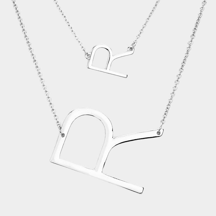 Madeline Love Silver -R- Initial Monogram 2Row Strand Double Detachable Chain Necklace - Necklaces