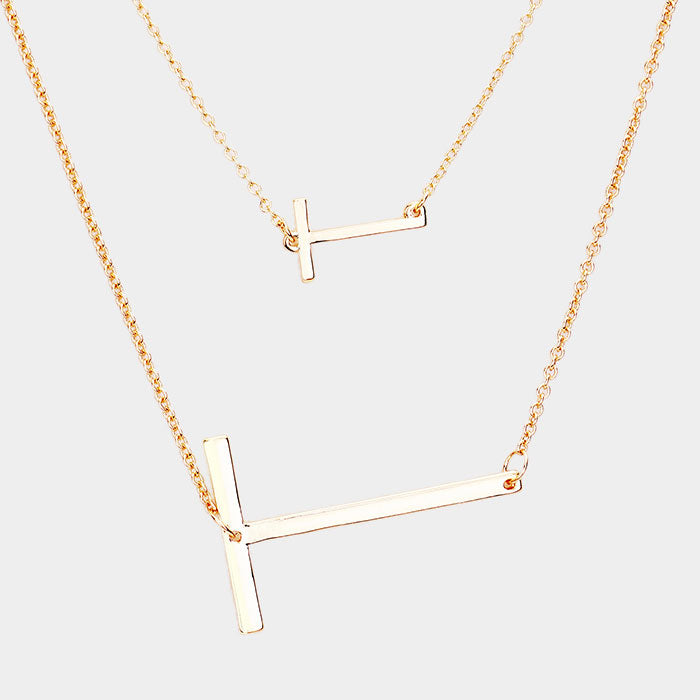 Madeline Love Gold -T- Initial Monogram 2Row Strand Double Detachable Chain Necklace - Necklaces