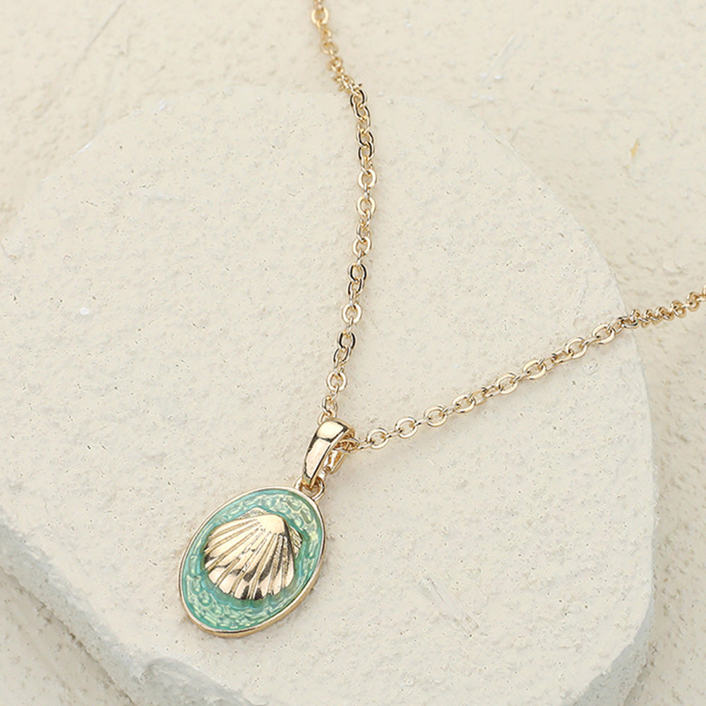 Gold Shell Colored Metal Pendant Necklace