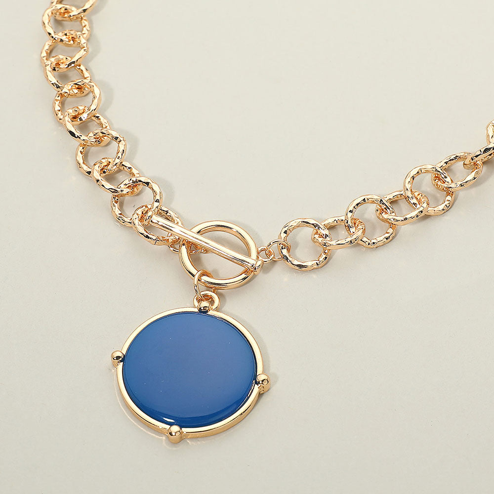 Madeline Love Blue Round Toggle Pendant Chunky Chain Necklace