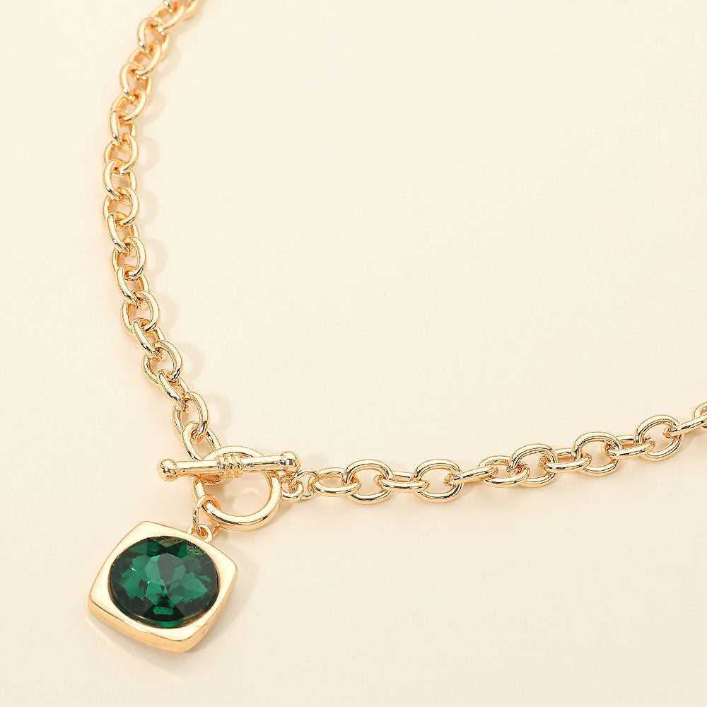 Madeline Love Green Round Faceted Stone Accent Frame Toggle Pendant Necklace