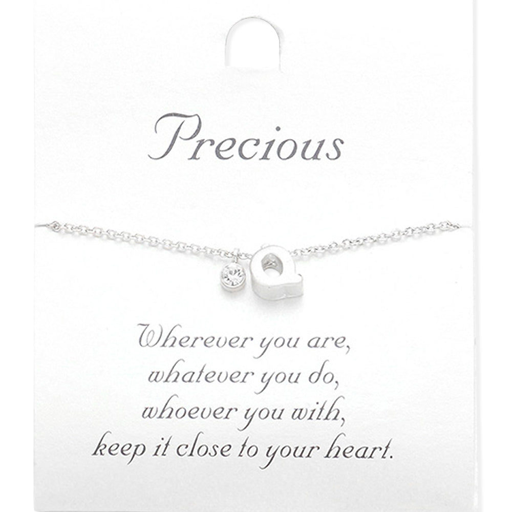 Madeline Love Matte Silver -Q- Monogram Initial Pendant Necklace - Jewelry