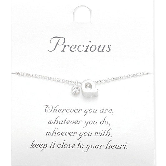 Madeline Love Matte Silver -Q- Monogram Initial Pendant Necklace - Jewelry