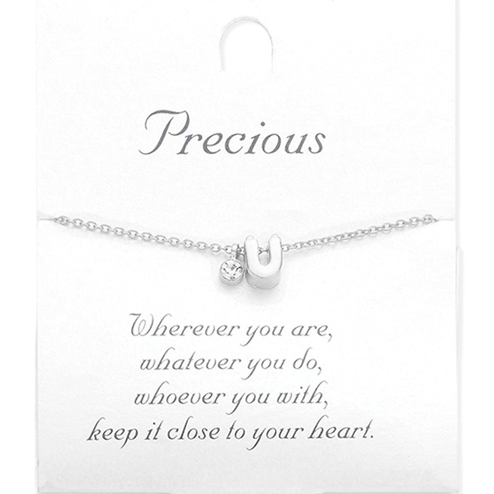 Madeline Love Matte Silver -U- Initial Monogram Pendant Necklace - Necklaces