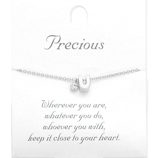 Madeline Love Matte Silver -U- Initial Monogram Pendant Necklace - Necklaces