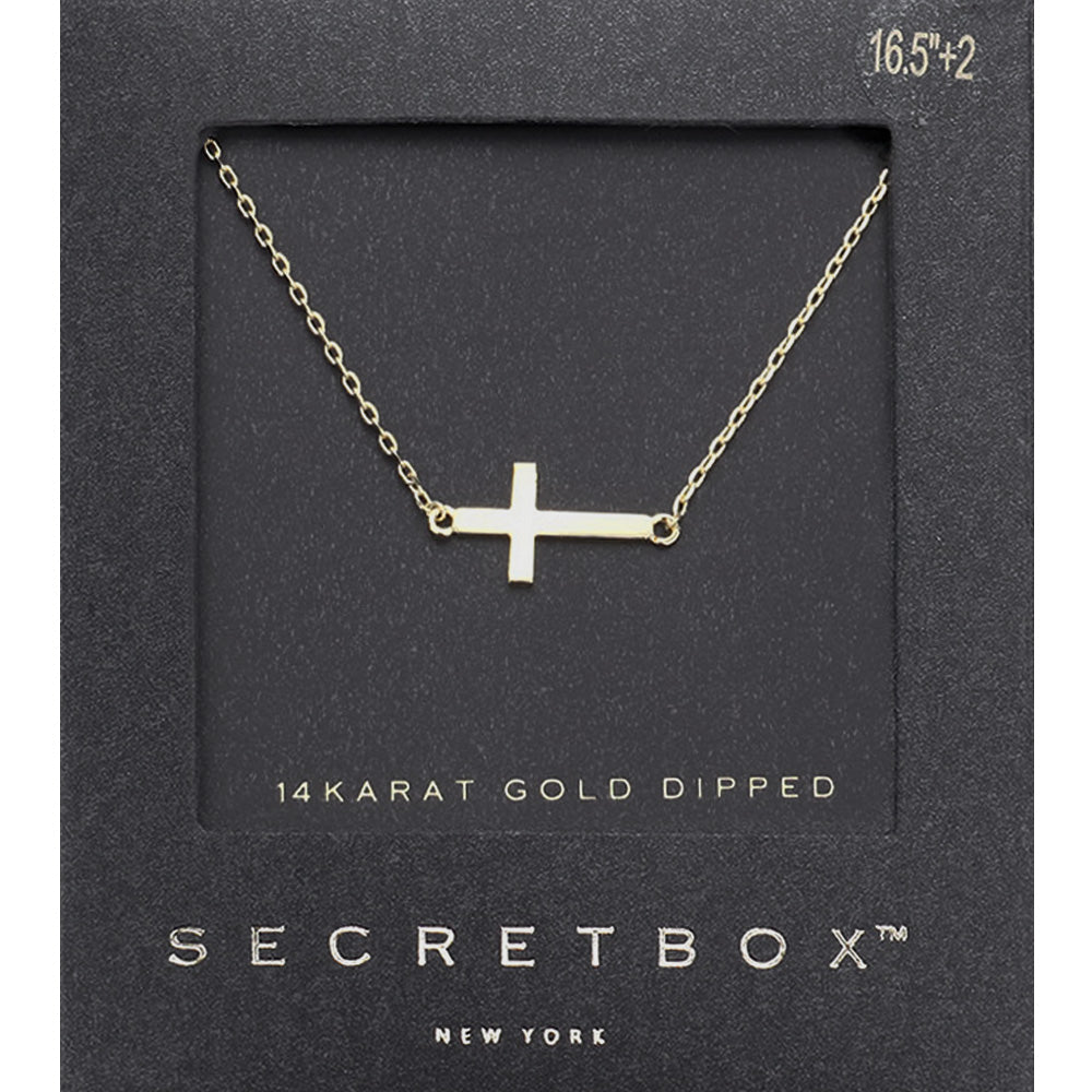 Madeline Love Gold SECRETt BOX_14K Gold Dipped Sideways Cross Pendant Necklace - Necklaces