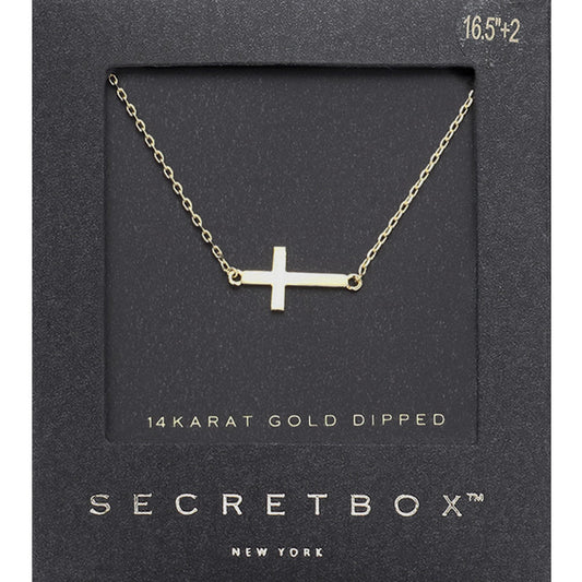 Madeline Love Gold SECRETt BOX_14K Gold Dipped Sideways Cross Pendant Necklace - Necklaces