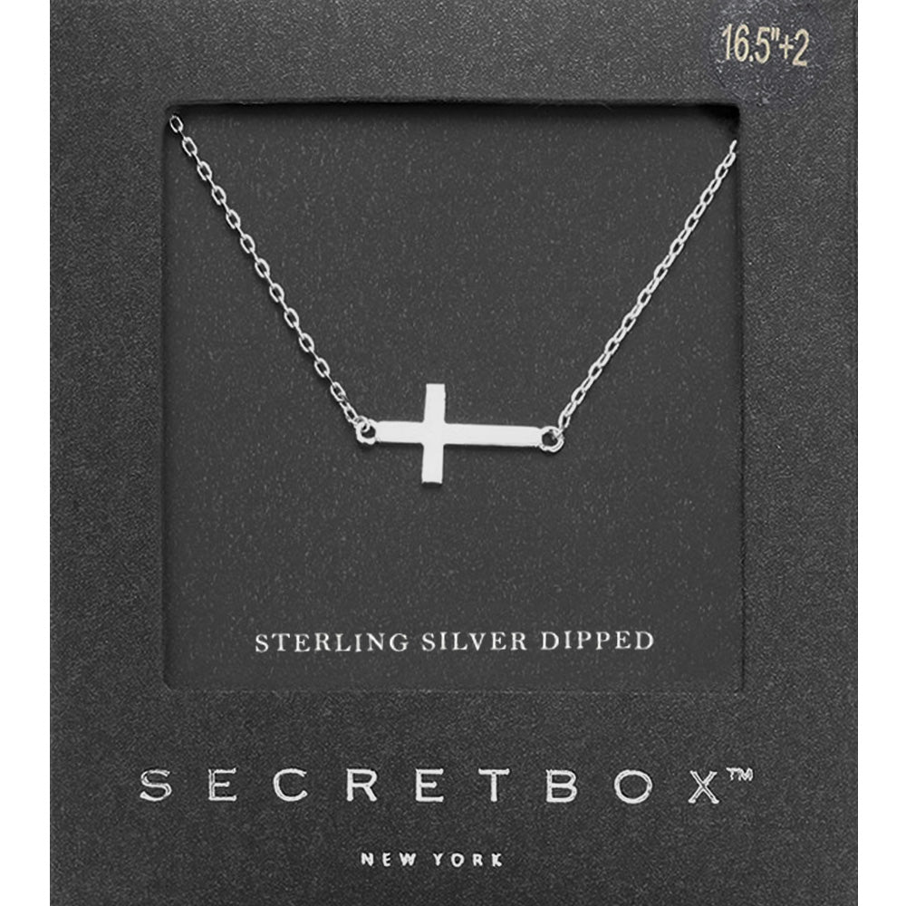 Madeline Love Silver SECRET BOX_Sterling Silver Dipped Sideways Cross Pendant Necklace - Necklaces