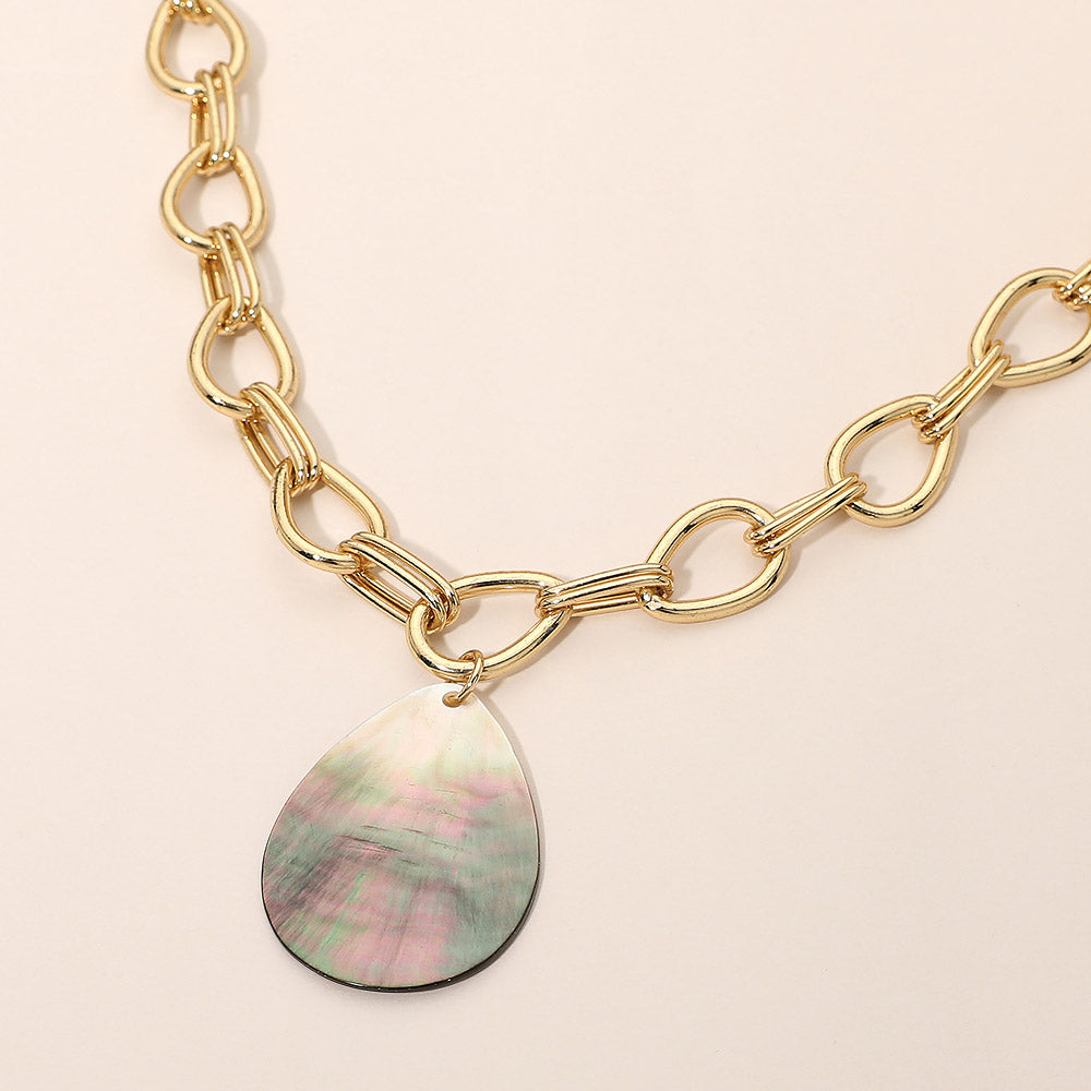 Madeline Love Gold Abalone Shell Pendant Chunky Link Chain Necklace