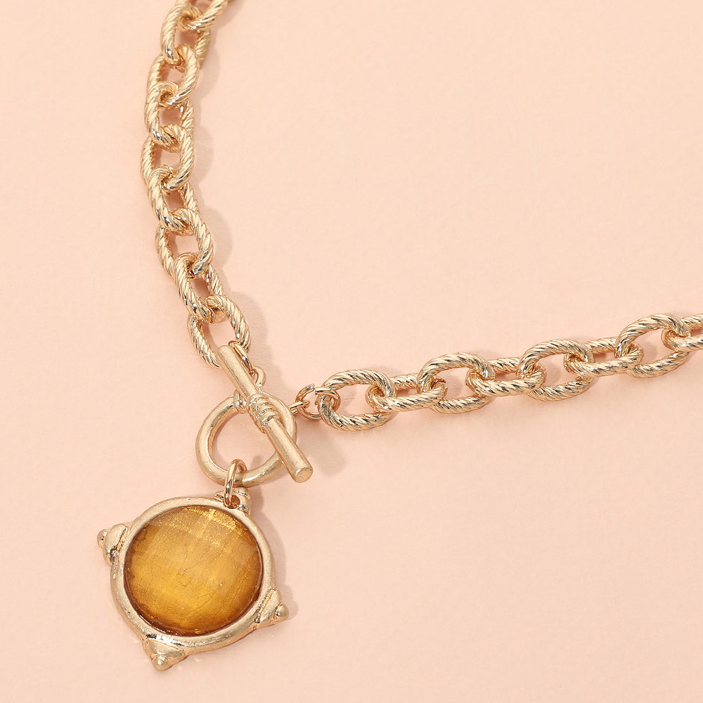 Madeline Love Topaz Faceted Round Stone Charm Pendant Toggle Necklace