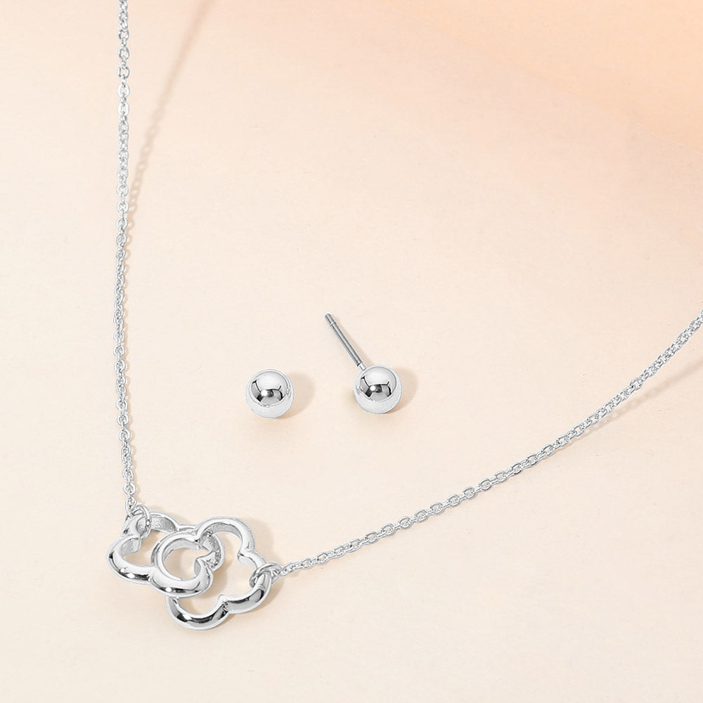 Madeline Love Rhodium Double Open Quatrefoil Link Pendant Necklace - Necklaces