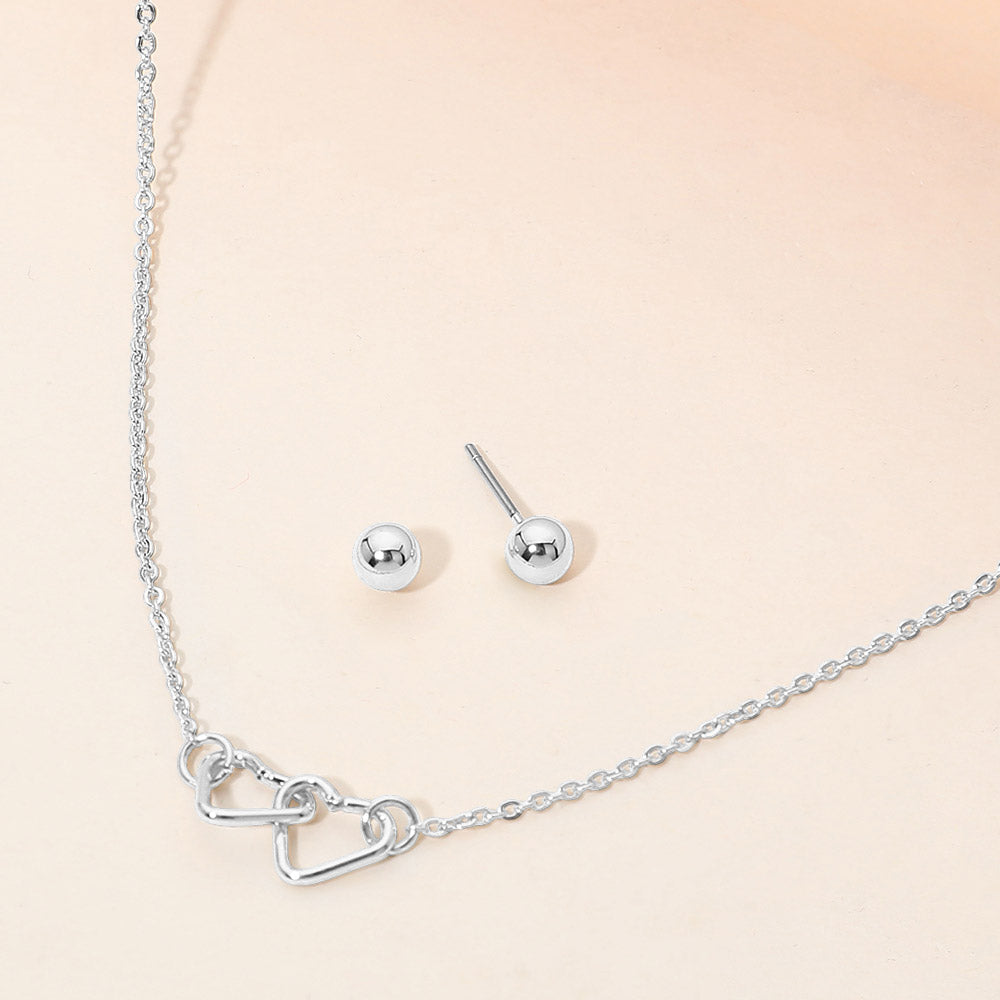 Madeline Love Rhodium Double Open Heart Link Pendant Necklace - Jewelry