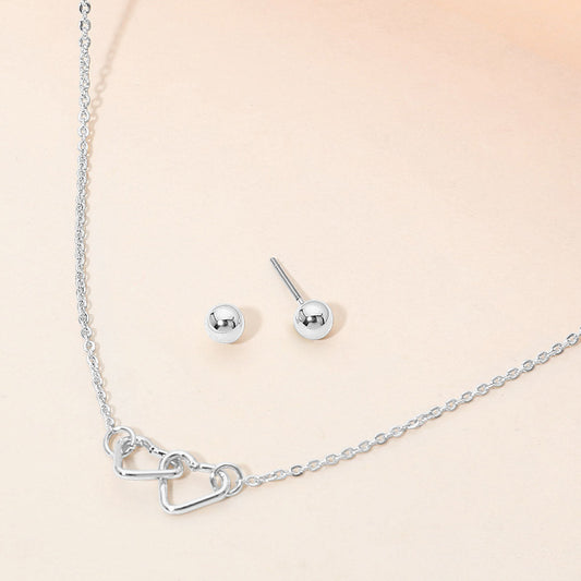 Madeline Love Rhodium Double Open Heart Link Pendant Necklace - Jewelry