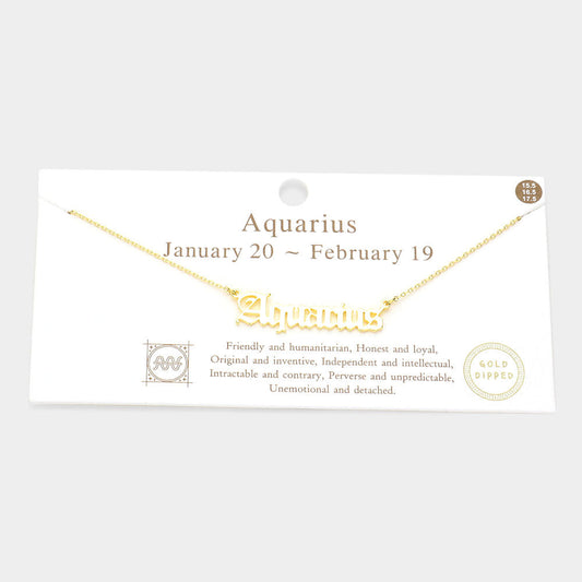 Madeline Love Gold Aquarius Gold Dipped Zodiac Name Pendant Necklace - Necklaces