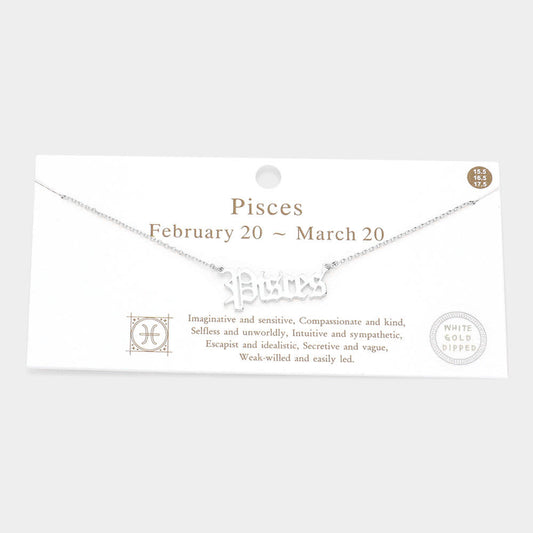 Madeline Love Rhodium Pisces White Gold Dipped Zodiac Name Pendant Necklace - Necklaces