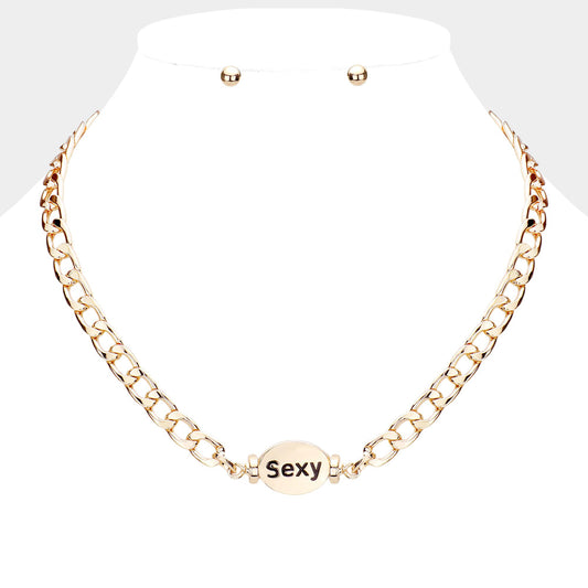 Madeline Love Gold SEXY Metal Oval Message Pendant Necklace - Necklaces