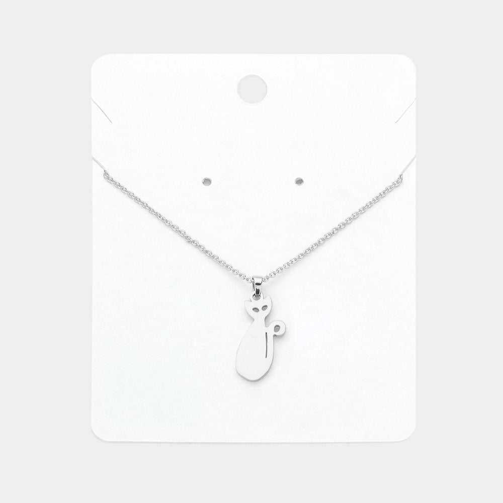 Madeline Love Rhodium Cat Plate Pendant Necklace - Jewelry