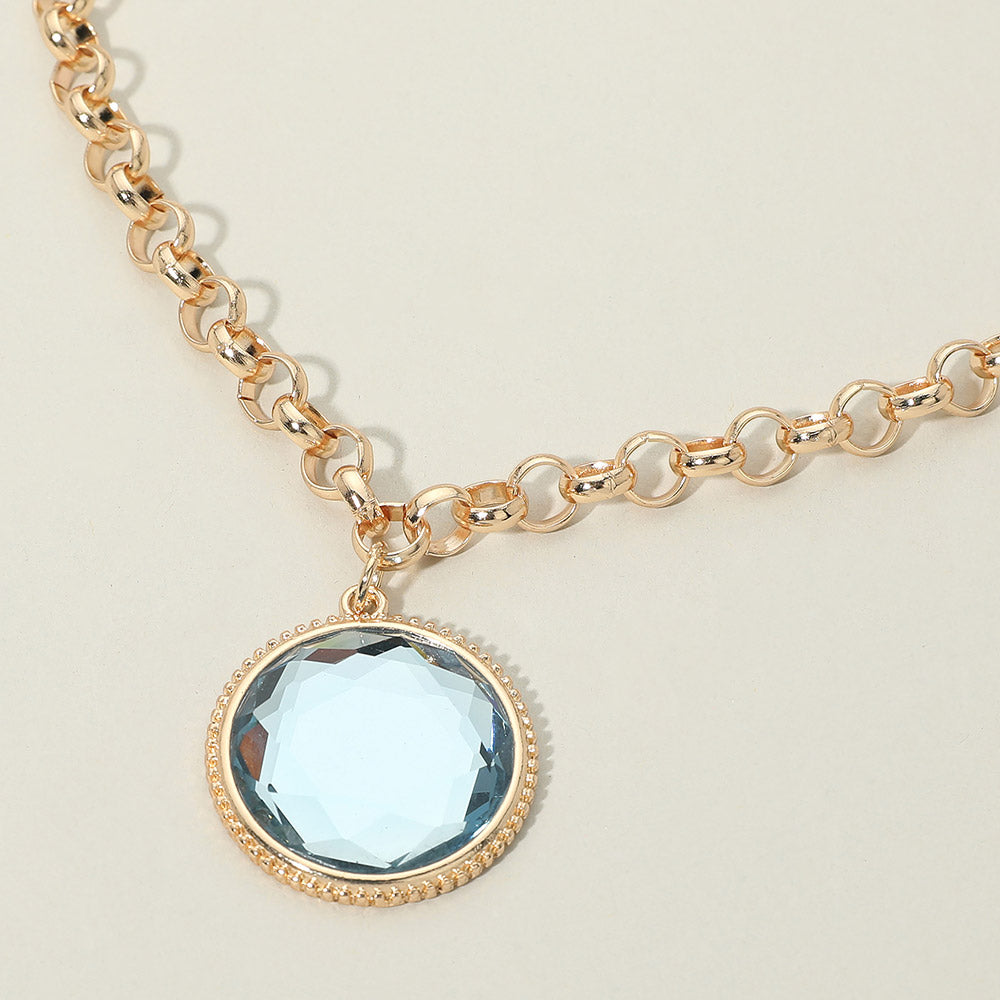 Madeline Love Black Diamond Round Faceted Stone Frame Pendant Necklace