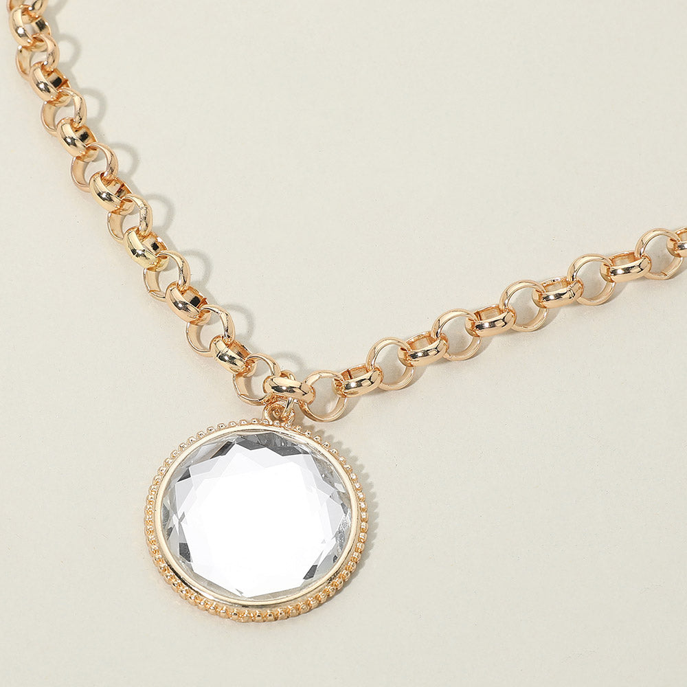 Madeline Love Clear Round Faceted Stone Frame Pendant Necklace