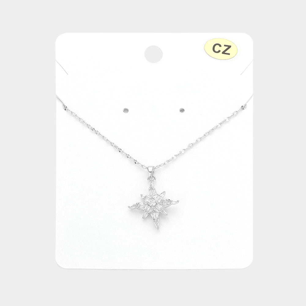 Madeline Love Rhodium CZ Stone Star Pendant Necklace - Jewelry