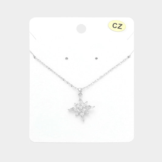 Madeline Love Rhodium CZ Stone Star Pendant Necklace - Jewelry