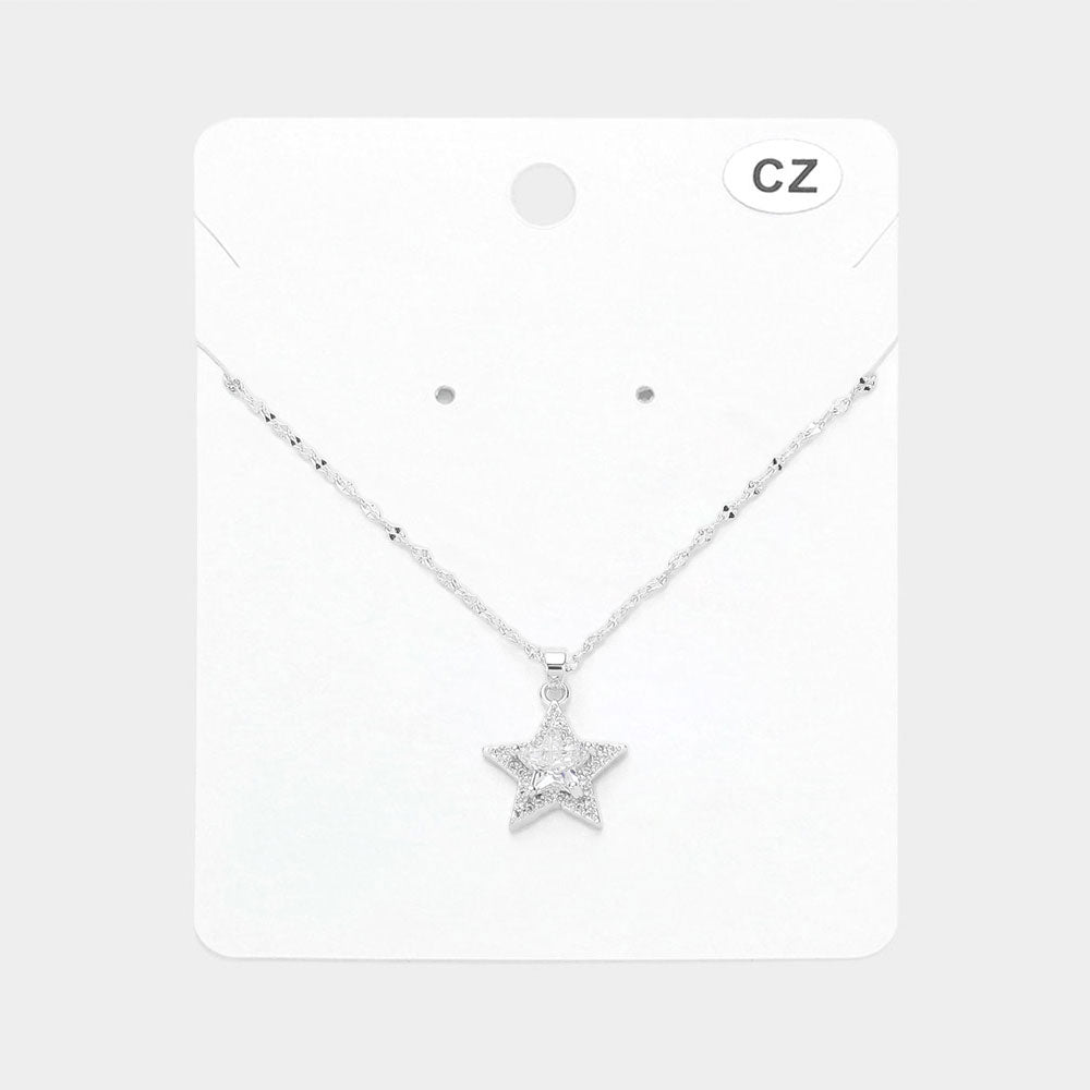 Madeline Love Rhodium CZ Stone Paved Star Pendant Necklace - Jewelry