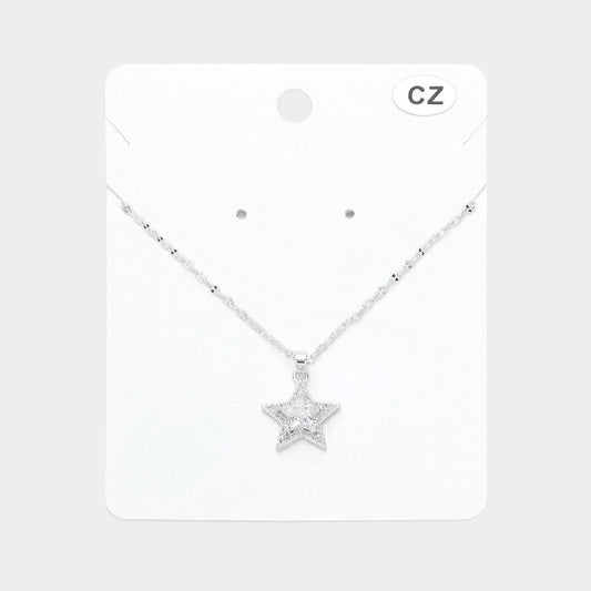 Madeline Love Rhodium CZ Stone Paved Star Pendant Necklace - Jewelry