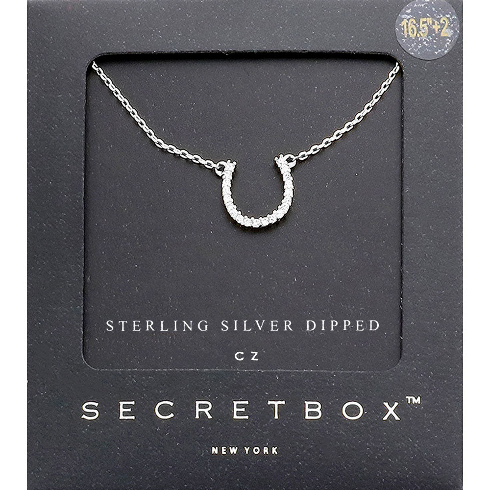 Madeline Love Silver Secret Box_Sterling Silver Dipped CZ Horseshoe Pendant Necklace - Jewelry