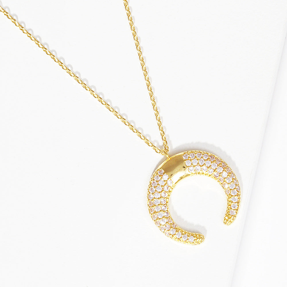 Madeline Love Clear, Gold Gold Dipped CZ Embellished Metal Horn Pendant Necklace - Necklaces