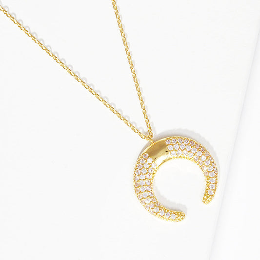 Madeline Love Clear, Gold Gold Dipped CZ Embellished Metal Horn Pendant Necklace - Necklaces