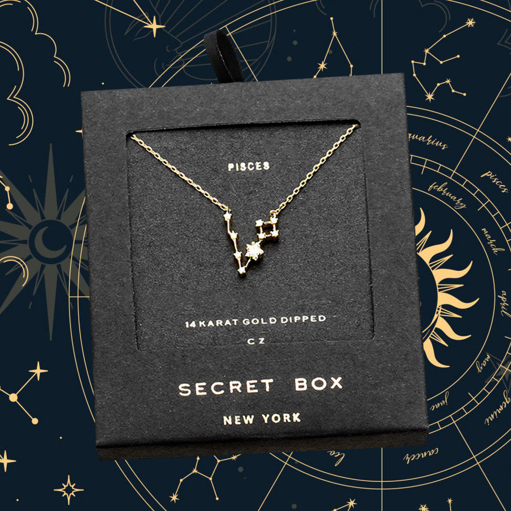 Madeline Love Gold SECRET BOX _14K Gold Dipped CZ Pisces Zodiac Sign Pendant Necklace - Necklaces
