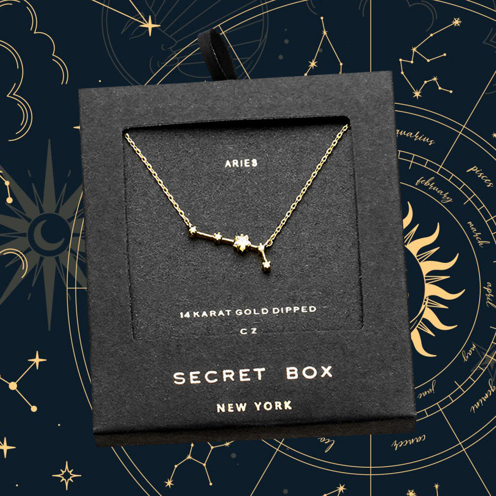 Madeline Love Gold SECRET BOX_14K Gold Dipped CZ Aries Zodiac Sign Pendant Necklace - Necklaces
