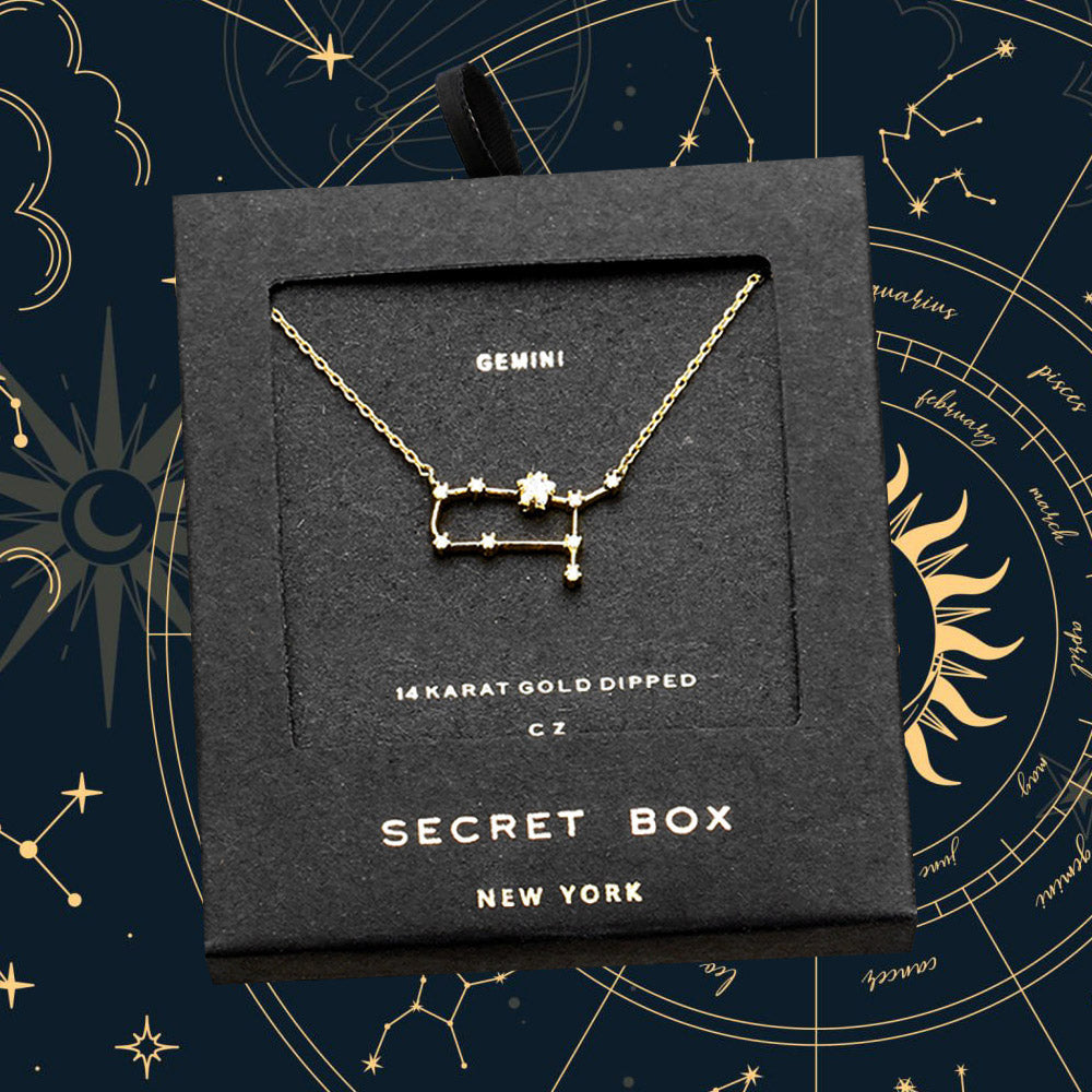 Madeline Love Gold SECRET BOX_14K Gold Dipped CZ Gemini Zodiac Sign Pendant Necklace - Necklaces
