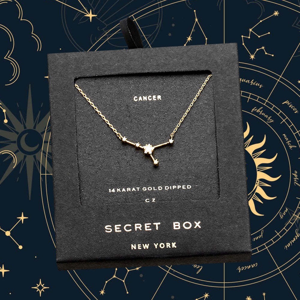 Madeline Love Gold Secret Box _ 14K Gold Dipped CZ Cancer Zodiac Sign Pendant Necklace - Necklaces