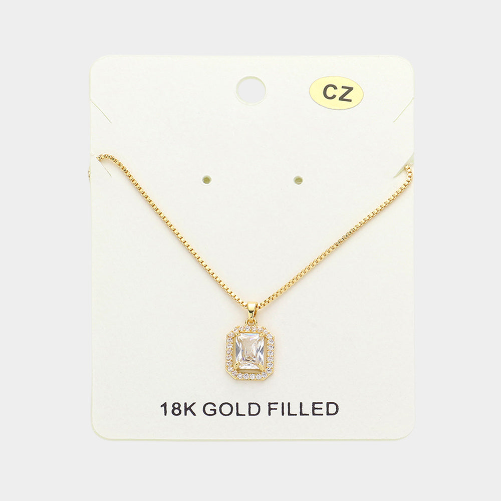 Madeline Love Gold 18K Gold Filled CZ Stone Square Pendant Necklace - Jewelry