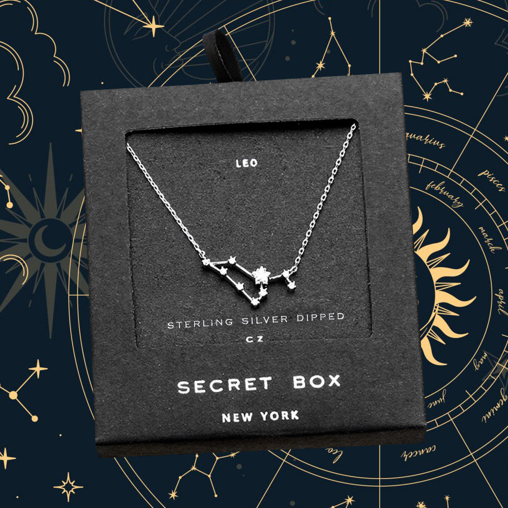 Madeline Love Silver SECRET BOX_Sterling Silver Dipped CZ Leo Zodiac Sign Pendant Necklace - Necklaces