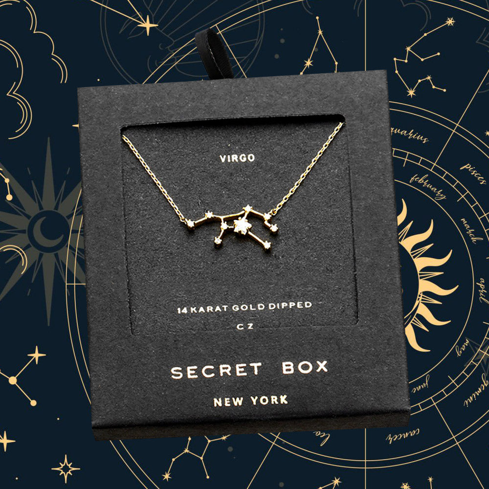 Madeline Love Gold SECRET BOX_14K Gold Dipped CZ Virgo Zodiac Sign Pendant Necklace - Necklaces