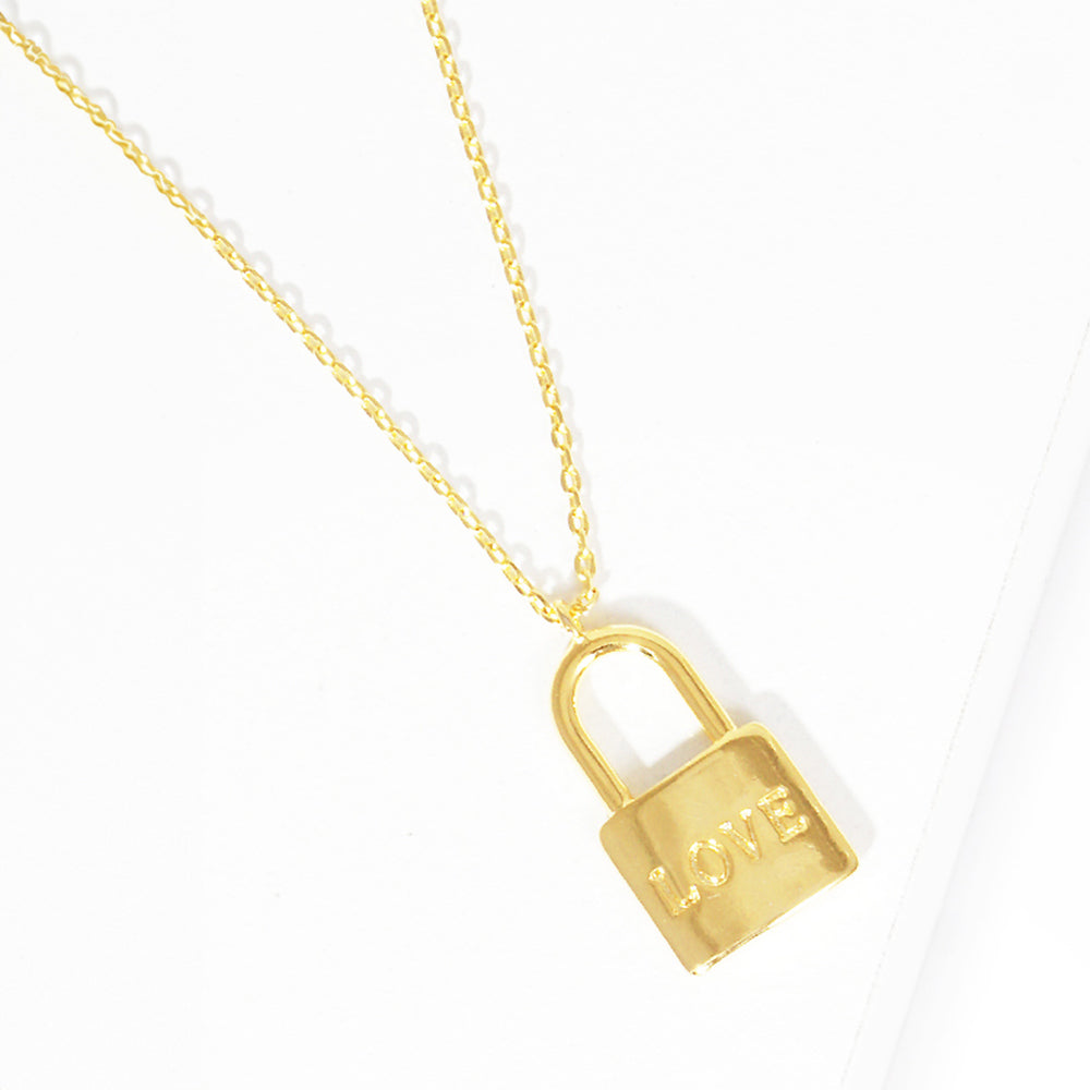 Madeline Love Gold LOVE Gold Dipped Metal Lock Pendant Necklace - Necklaces