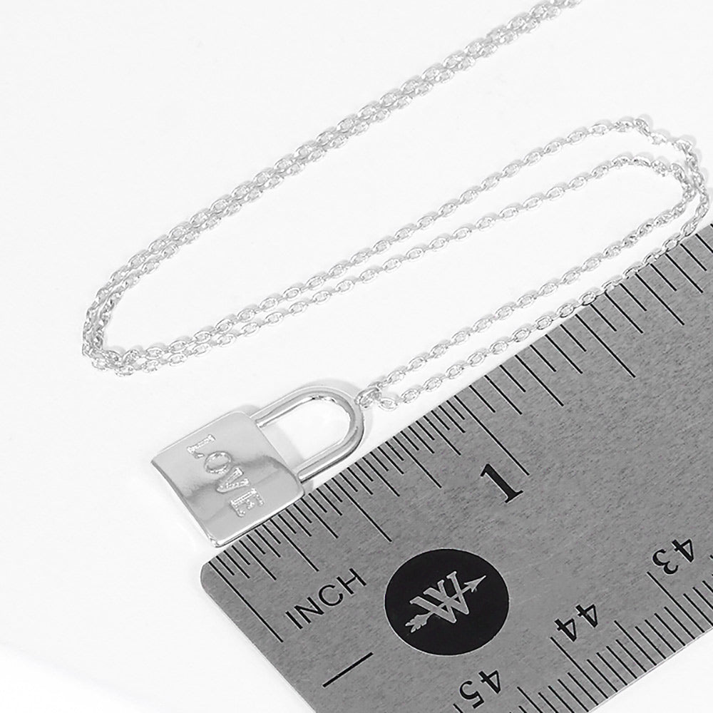 LOVE White Gold Dipped Metal Lock Pendant Necklace