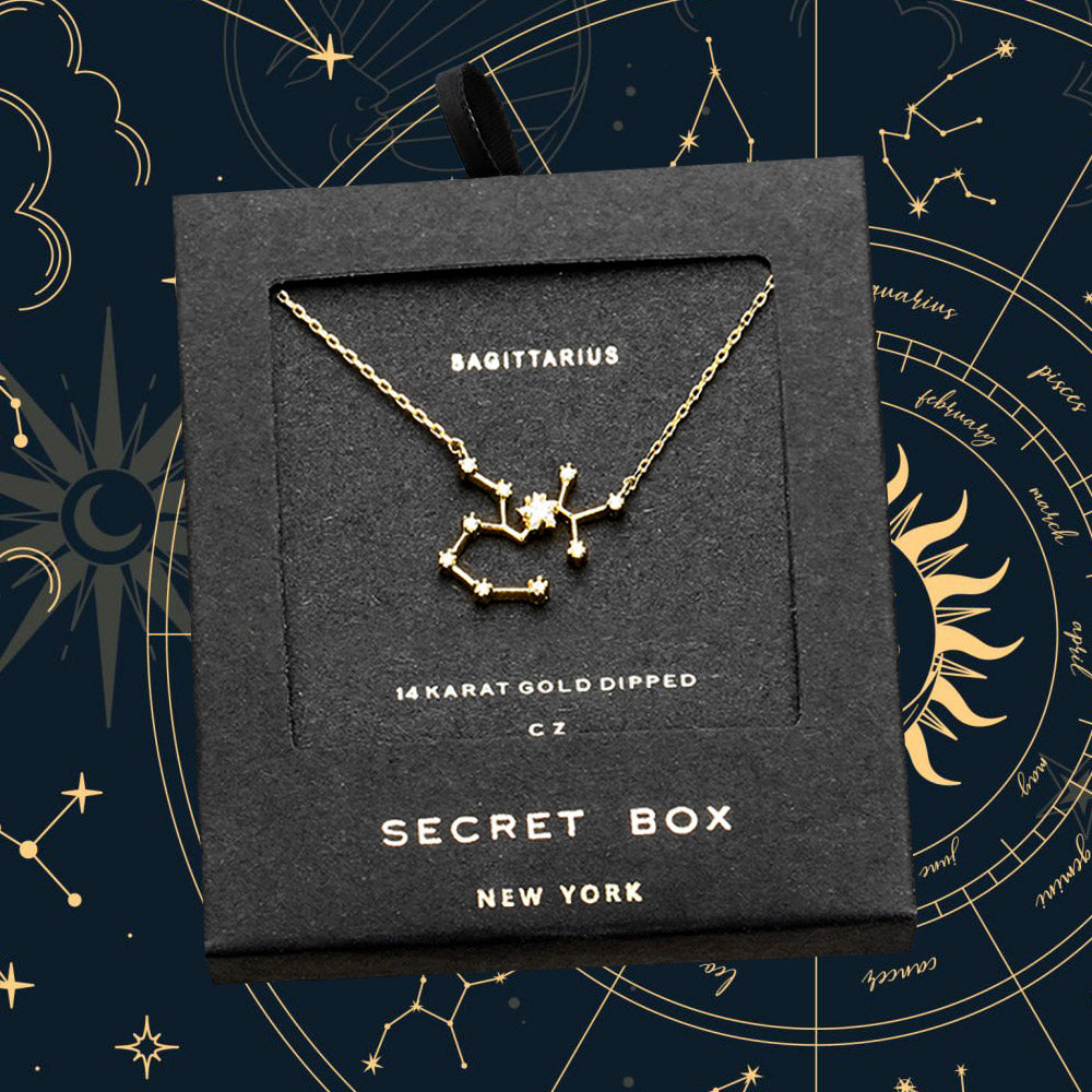 Madeline Love Gold SECRET BOX_14K Gold Dipped CZ Sagittarius Zodiac Sign Pendant Necklace - Necklaces