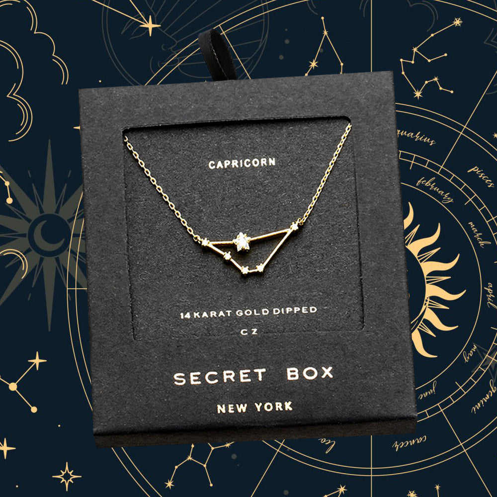 Madeline Love Gold SECRET BOX_14K Gold Dipped CZ Capricorn Zodiac Sign Pendant Necklace - Necklaces
