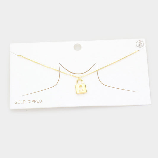 Madeline Love Gold Gold Dipped Metal Lock Pendant Necklace - Necklaces