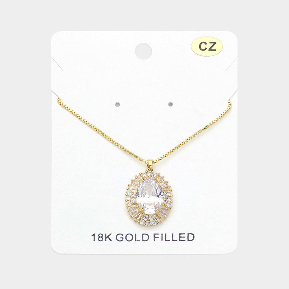 Madeline Love Gold 18K Gold Filled Oval CZ Stone Pointed Pendant Necklace - Jewelry