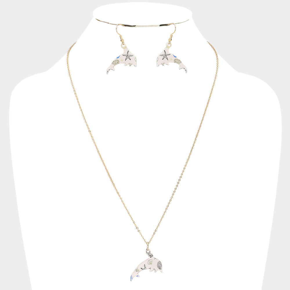 Gold Patterned Dolphin Pendant Necklace